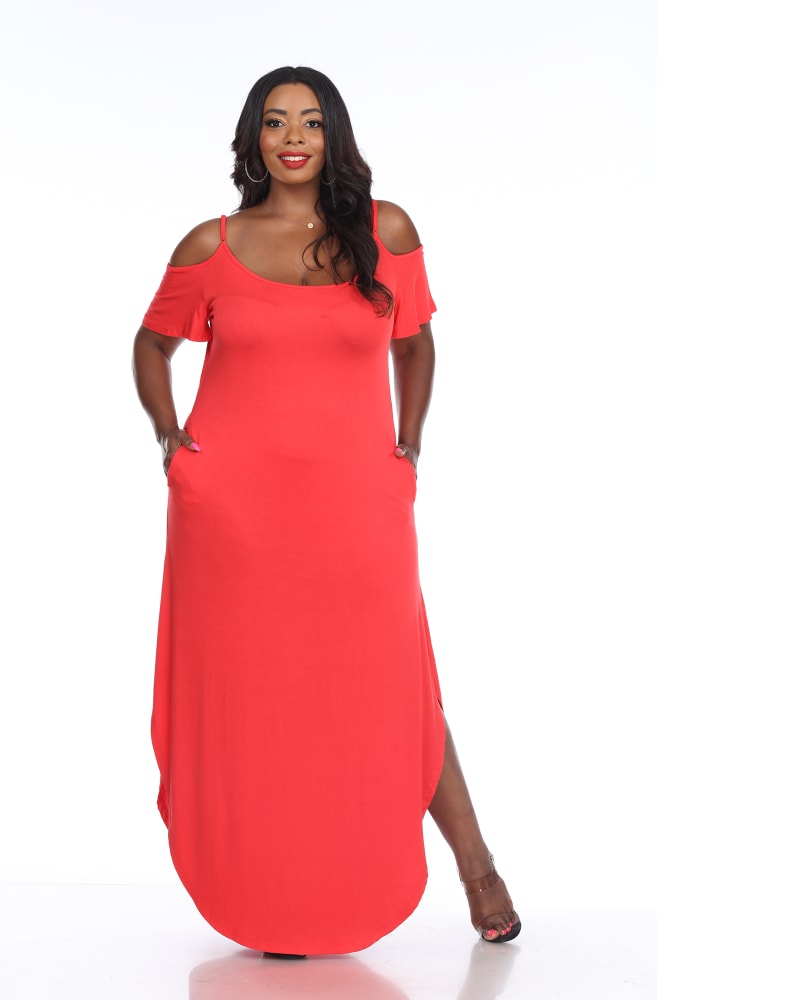 Front of a model wearing a size 3X 'Lexi' Maxi Dress in Red by White Mark. | dia_product_style_image_id:247486